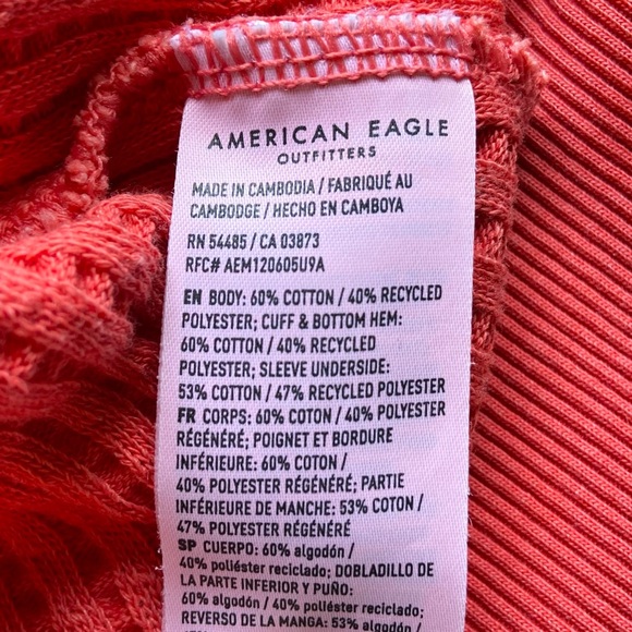 American Eagle Sweatshirt Women’s Small Coral Red Waffle Knit Oversized Sweater - Picture 5 of 5